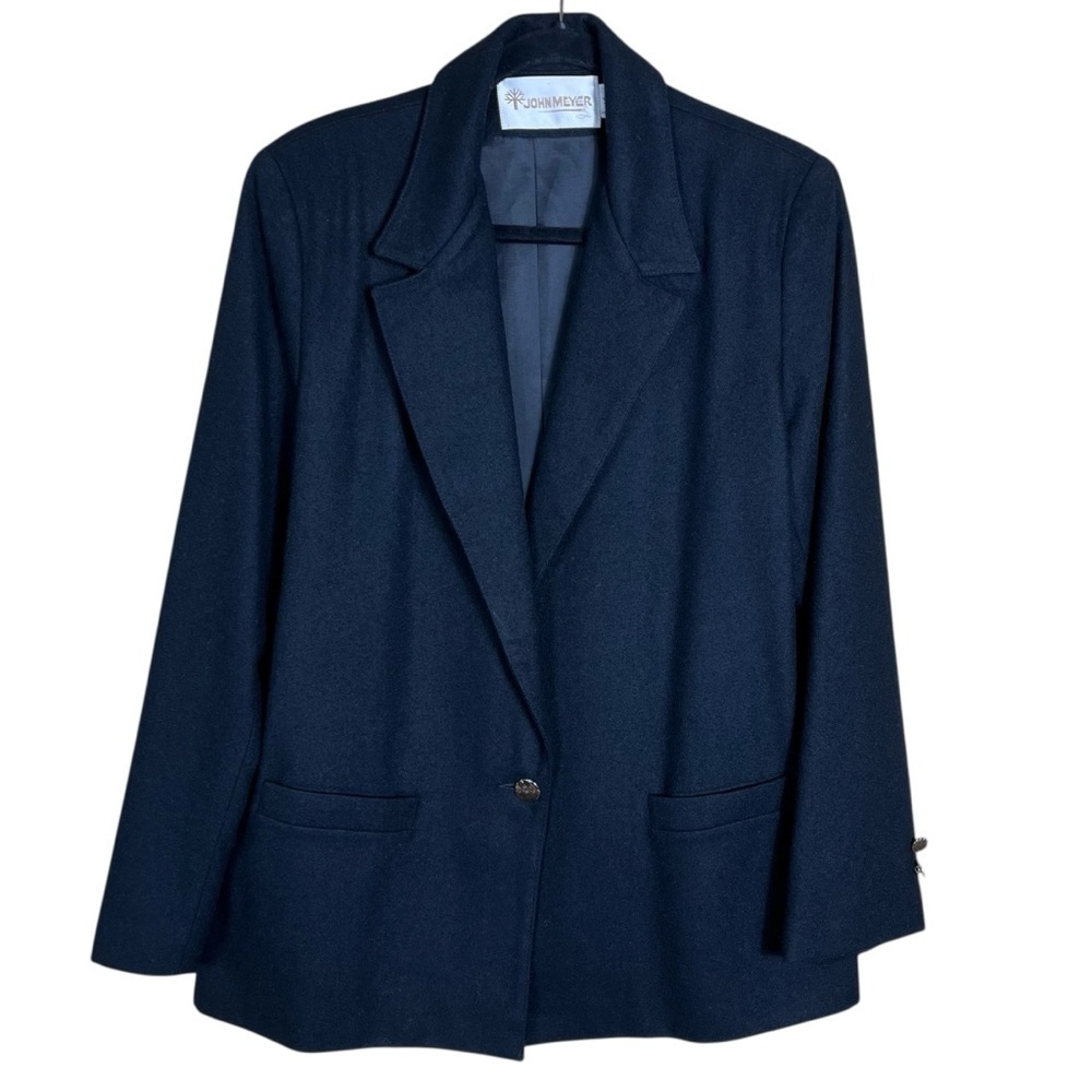 John Meyer Blazer Women’s 14 Black Wool Gold Button Classic Preppy Office